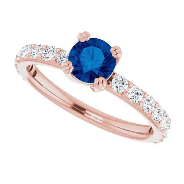 2.50 Carats Ring Rose Gold 14K Diamond & Round Blue Sapphire - Gemstone Ring-harrychadent.ca