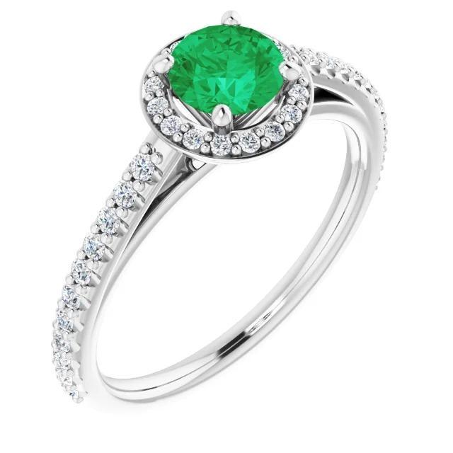 2.50 Carats Ring Round Halo Green Emerald White Gold 14K - Gemstone Ring-harrychadent.ca