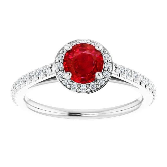 2.50 Carats Ring Round Halo Ruby White Gold 14K - Gemstone Ring-harrychadent.ca