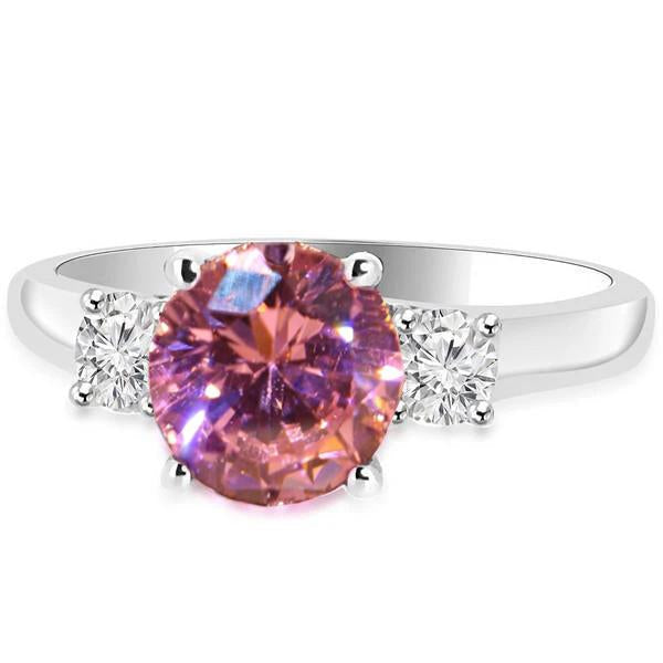 2.50 Carats Round Cut Pink Sapphire Three Stone Ring Gold White 14K - Gemstone Ring-harrychadent.ca