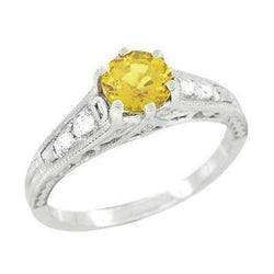 2.50 Ct Round Cut Yellow Sapphire And Natural Earth Mined Diamond Ring White Gold 14K