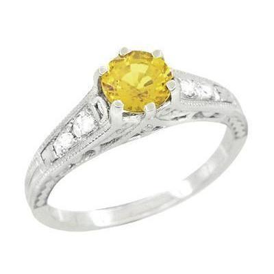 2.50 Ct Round Cut Yellow Sapphire And Diamond Ring White Gold 14K - Gemstone Ring-harrychadent.ca