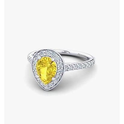 2.50 Ct Yellow Sapphire And Diamonds Anniversary Ring White Gold 14K - Gemstone Ring-harrychadent.ca