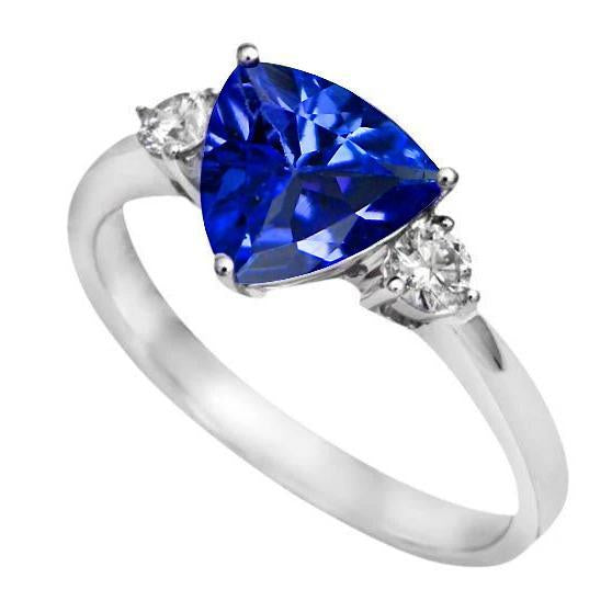 2.51 Ct. Ceylon Blue Sapphire Trillion Diamonds 3-Stone Ring - Gemstone Ring-harrychadent.ca