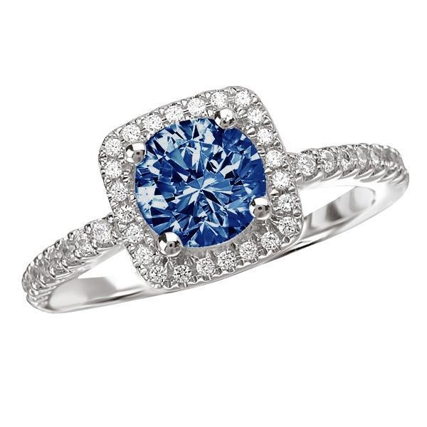 2.51 Ct. Round Blue & White Halo Gemstone Ring White Gold 14K - Gemstone Ring-harrychadent.ca