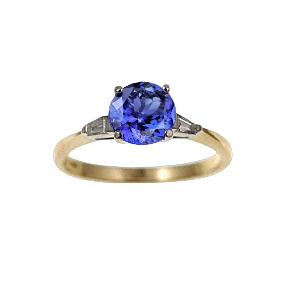 2.55 Carats Tanzanite And Baguette Diamonds Three Stone Ring 14K - Gemstone Ring-harrychadent.ca