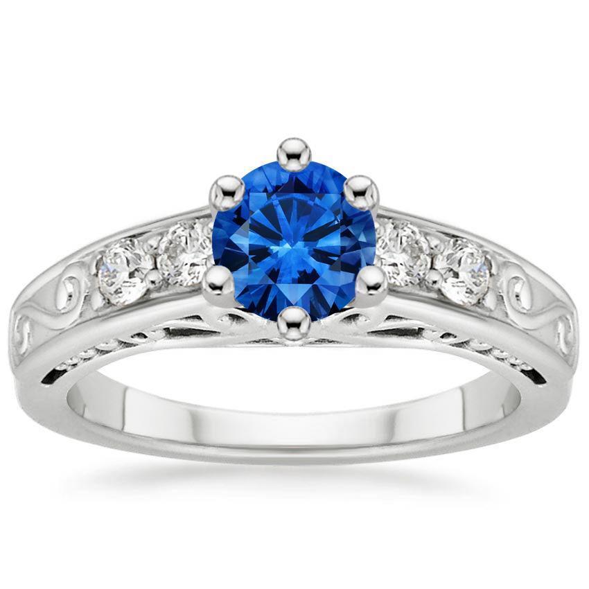 2.60 Carats Round Ceylon Sapphire Diamonds Ring 14K White Gold - Gemstone Ring-harrychadent.ca