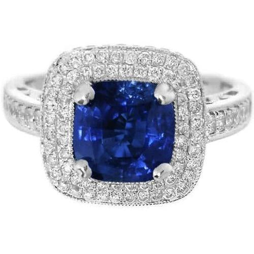 2.60 Ct Ceylon Sapphire And Diamond Ring Gold White 14K - Gemstone Ring-harrychadent.ca