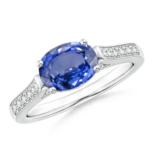 2.60 Ct Oval Sri Lanka Sapphire Diamonds Ring 14K White Gold - Gemstone Ring-harrychadent.ca