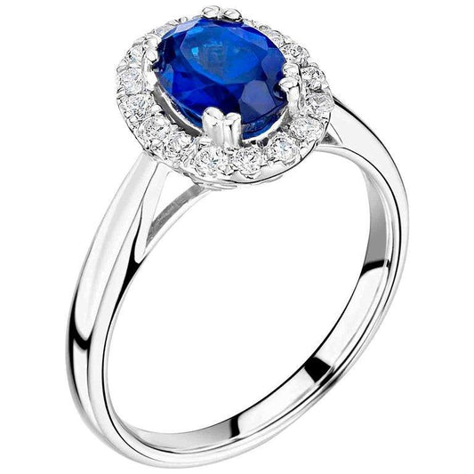 2.65 Carats Ceylon Sapphire With Diamonds Ring White Gold 14K - Gemstone Ring-harrychadent.ca