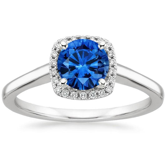 2.70 Carats Halo Ceylon Sapphire Diamonds Ring White Gold 14K - Gemstone Ring-harrychadent.ca