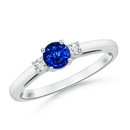 2.70 Ct Blue Sapphire And Diamonds Three Stone Ring Gold 14K - Gemstone Ring-harrychadent.ca