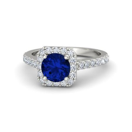 2.70 Ct Ceylon Sapphire & Diamonds Halo Ring White Gold 14K - Gemstone Ring-harrychadent.ca