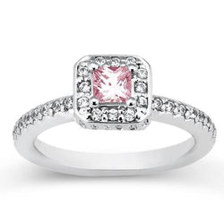 2.75 Carats Princess Pink Sapphire Halo Ring White Gold 14K Gemstone