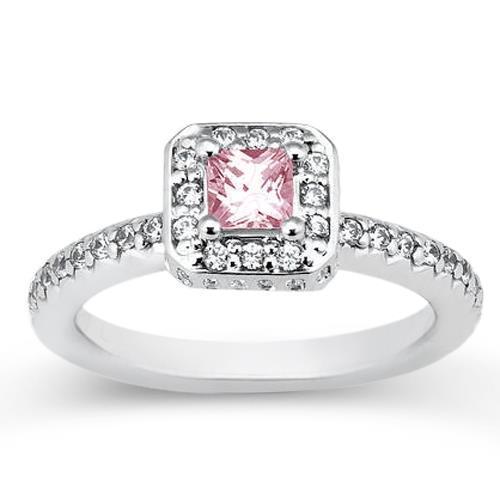 2.75 Carats Princess Pink Sapphire Halo Ring White Gold 14K Gemstone - Gemstone Ring-harrychadent.ca