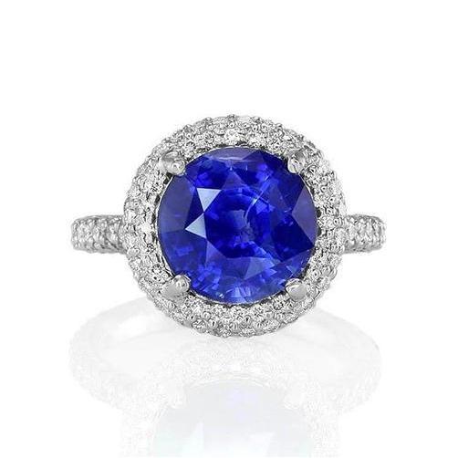 2.75 Carats Round Ceylon Sapphire And Diamond Ring Fine White Gold 14K - Gemstone Ring-harrychadent.ca