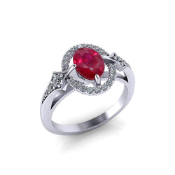 2.75 Carats Ruby And Diamonds Wedding Ring 14K White Gold