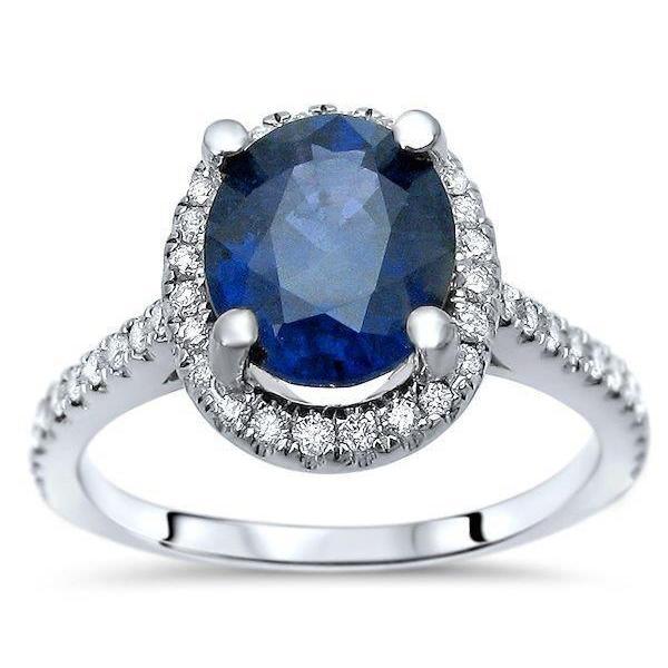 2.75 Carats Sri Lanka Blue Sapphire Diamond Ring White Gold 14K - Gemstone Ring-harrychadent.ca