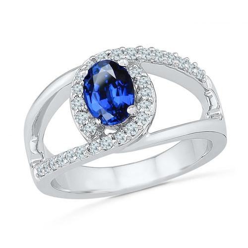 2.75 Ct Oval Ceylon Blue Sapphire And Diamond Ring White Gold 14K - Gemstone Ring-harrychadent.ca