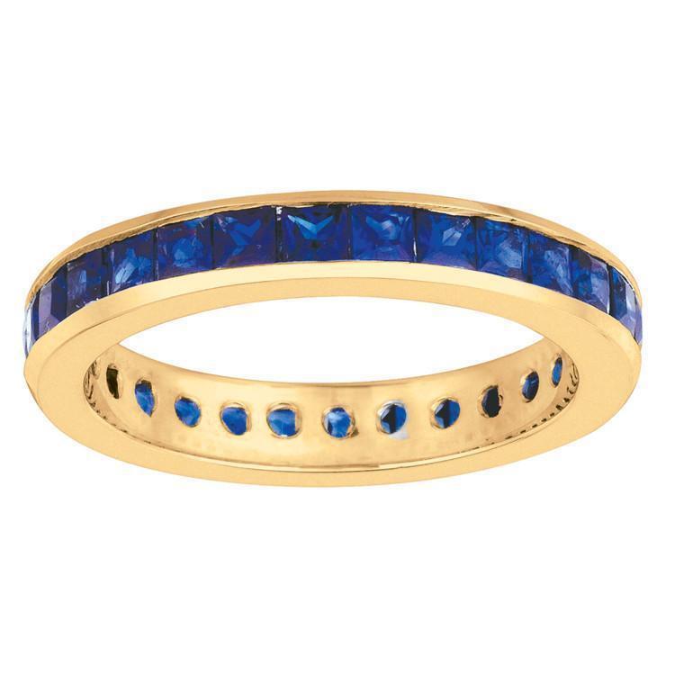 2.80 Carats Princess Blue Sapphire Eternity Band Solid Gold 14K - Gemstone Ring-harrychadent.ca