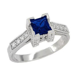 2.80 Ct Ceylon Sapphire And Natural Earth Mined Diamond Ring 14K White Gold