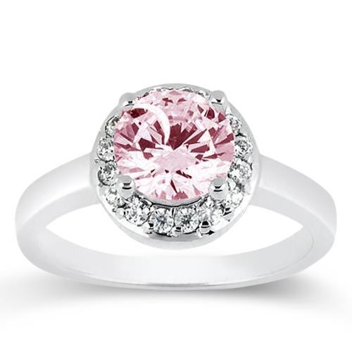 2.81 Ct Gorgeous Round Halo Pink Sapphire White Gold Gemstone Ring - Gemstone Ring-harrychadent.ca