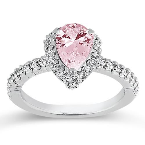 2.81 Ct. Pear Pink Sapphire Center Halo Gemstone Ring Gold 14K - Gemstone Ring-harrychadent.ca