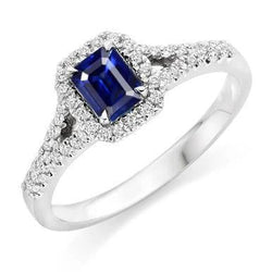 2.85 Carats Blue Sapphire And Diamonds Ring Prong Set 14K White Gold