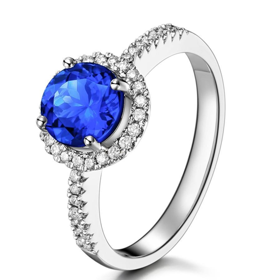2.85 Carats Sri Lanka Sapphire Diamonds Ring White Gold 14K - Gemstone Ring-harrychadent.ca