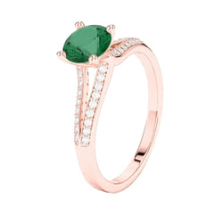 2.85 Ct Round Cut Green Emerald With Diamond 14K Rose Gold