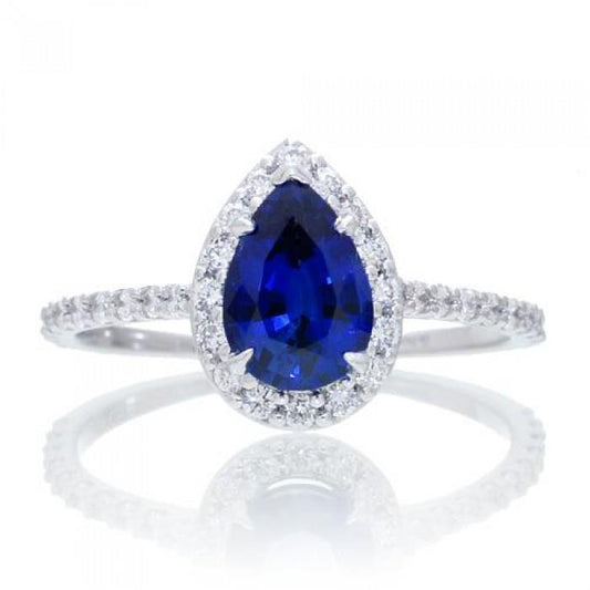 2.88 Carats Pear Cut Sri Lanka Blue Sapphire Diamond Anniversary Ring - Gemstone Ring-harrychadent.ca