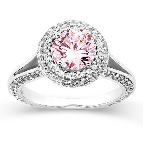 2.88 Ct. Halo Style Round Pink Sapphire Engagement Ring Gemstone - Gemstone Ring-harrychadent.ca