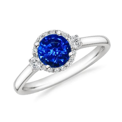 2.90 Ct Solitaire With Accents Ceylon Blue Sapphire Diamonds Ring - Gemstone Ring-harrychadent.ca
