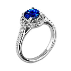 2.90 Ct Sri Lanka Blue Sapphire With Natural Earth Mined Diamond Ring White Gold 14K