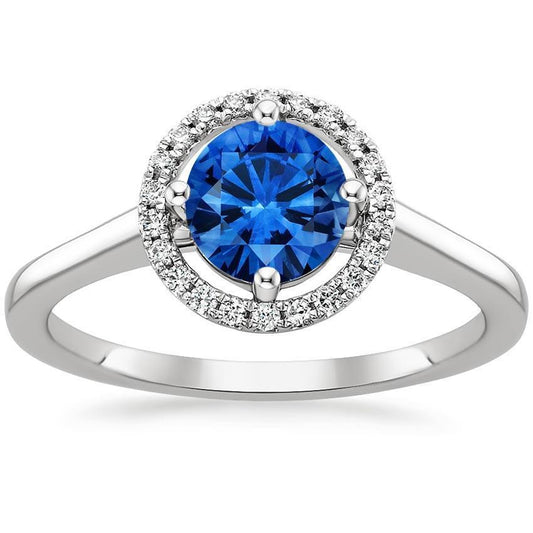 2.90 Ct Sri Lanka Sapphire Diamonds Ring Four Prong Set White Gold 14K - Gemstone Ring-harrychadent.ca