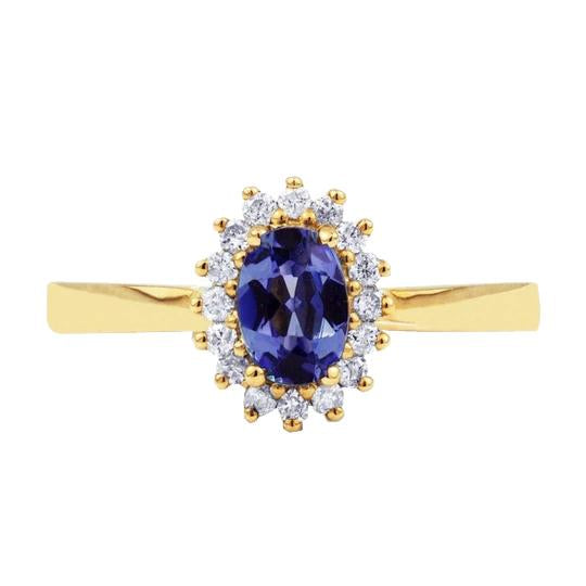2 Carats Blue Tanzanite And Diamond Wedding Ring Yellow Gold 14K - Gemstone Ring-harrychadent.ca