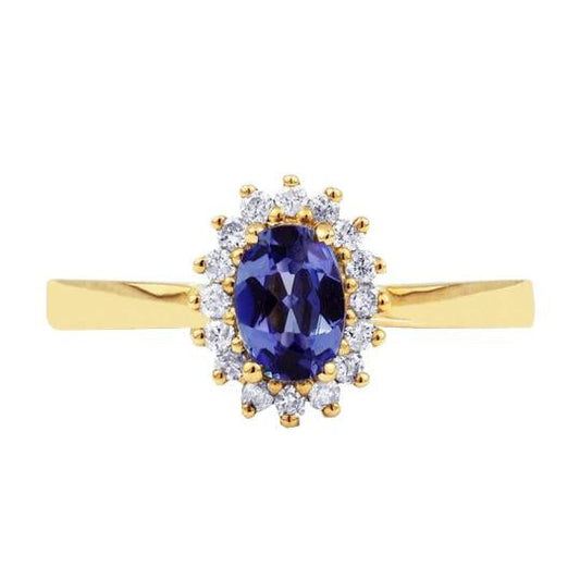 2 Carats Blue Tanzanite And Diamond Wedding Ring Yellow Gold 14K - Gemstone Ring-harrychadent.ca