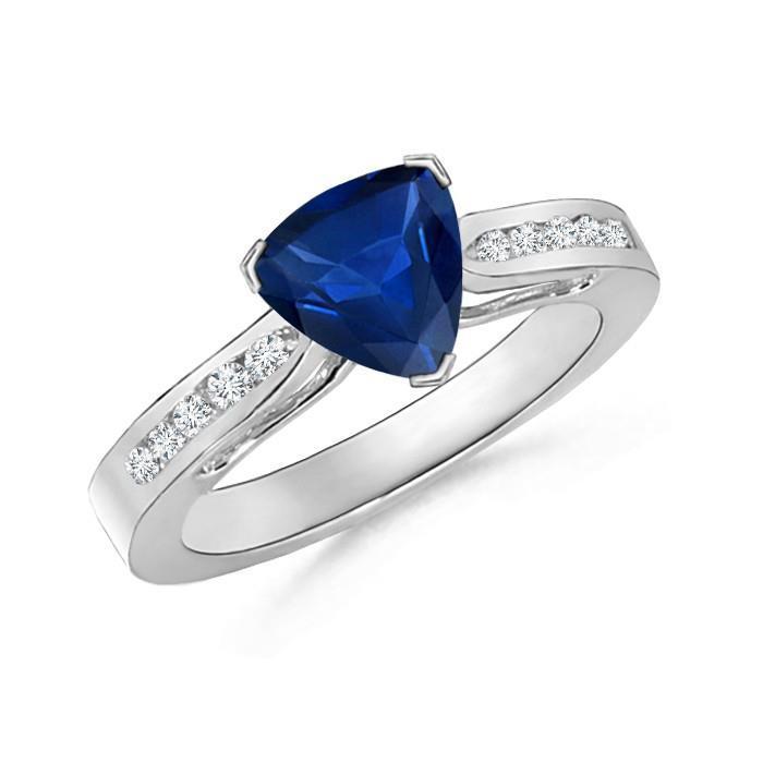 2 Carats Ceylon Sapphire And Diamonds Ring White Gold 14K - Gemstone Ring-harrychadent.ca