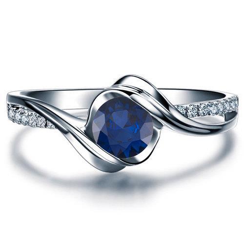 2 Carats Ceylon Sapphire Diamonds Fancy Ring White Gold 14K - Gemstone Ring-harrychadent.ca