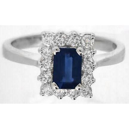 2 Carats Emerald Ceylon Sapphire And Diamond Ring White Gold 14K - Gemstone Ring-harrychadent.ca