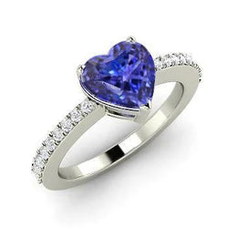 2 Carats Heart Cut Blue Tanzanite And Diamond Anniversary Ring