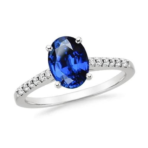 2 Carats Oval Sri Lanka Blue Sapphire Diamond Ring White Gold 14K - Gemstone Ring-harrychadent.ca