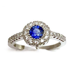 2 Carats Round Blue Ceylon Sapphire Natural Earth Mined Diamond Ring White Gold 14K
