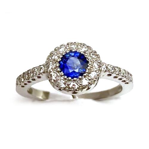 2 Carats Round Blue Ceylon Sapphire Diamond Ring White Gold 14K - Gemstone Ring-harrychadent.ca