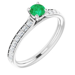 2 Carats Round Green Emerald Natural Earth Mined Diamond Ring White Gold 14K
