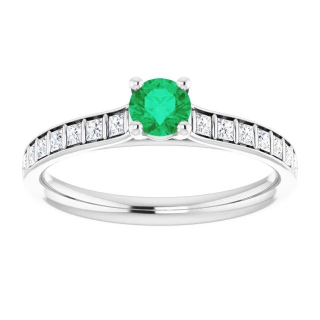 2 Carats Round Green Emerald Diamond Ring White Gold 14K - Gemstone Ring-harrychadent.ca