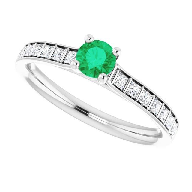 2 Carats Round Green Emerald Diamond Ring White Gold 14K - Gemstone Ring-harrychadent.ca