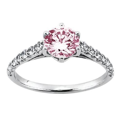 2 Carats Round Pink Sapphire Gemstone Engagement Ring WG 14K - Gemstone Ring-harrychadent.ca