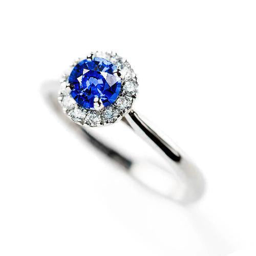 2 Carats Round Sapphire And Diamond Engagement Ring White Gold 14K - Gemstone Ring-harrychadent.ca