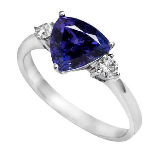 2 Carats Tanzanite Trillion Diamond 3 Stone Ring White Gold 14K - Gemstone Ring-harrychadent.ca